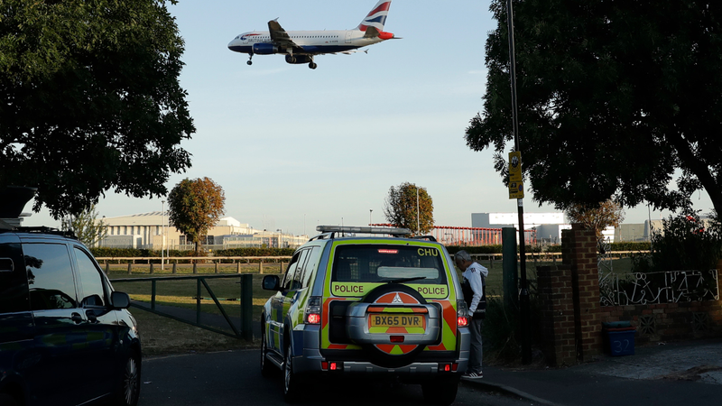 Police near Heathrow on Sept. 13, 2019.